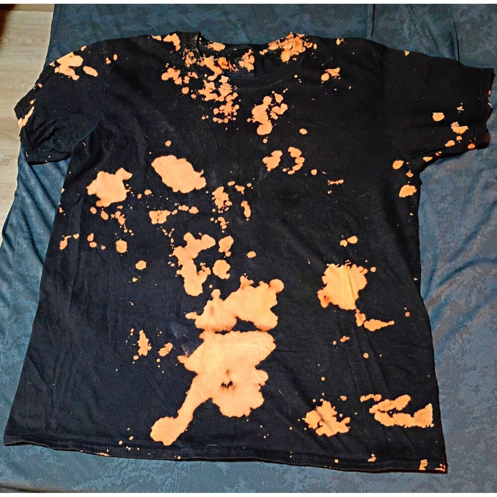 Athletic Men's Bleach-Dye T-Shirt Cotton Crew Neck Short Sleeve Black Beige S